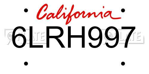 6LRH997 California License Plate