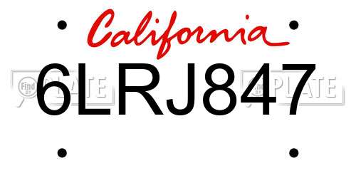 6LRJ847 California License Plate