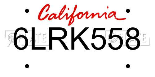 6LRK558 California License Plate