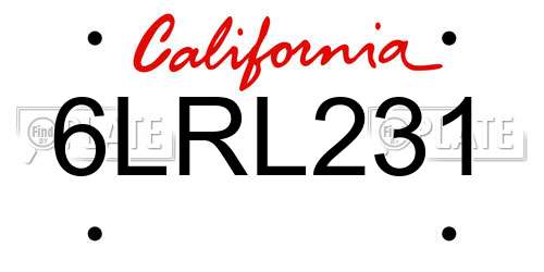 6LRL231 California License Plate