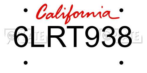 6LRT938 California License Plate