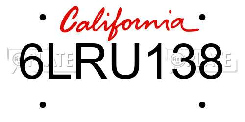 6LRU138 California License Plate