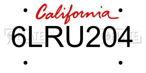 6LRU204 California License Plate