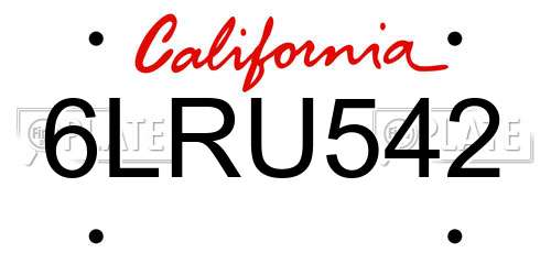 6LRU542 California License Plate