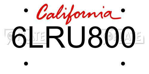 6LRU800 California License Plate