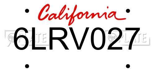 6LRV027 California License Plate