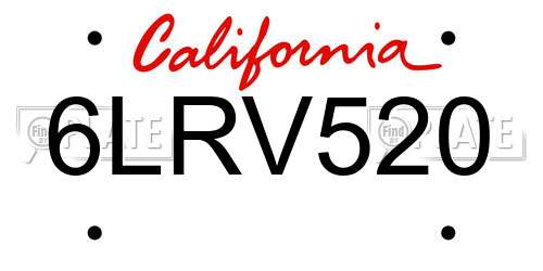 6LRV520 California License Plate