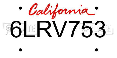 6LRV753 California License Plate