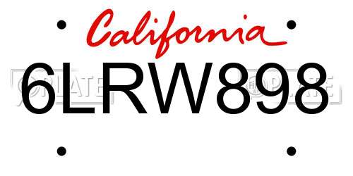 6LRW898 California License Plate
