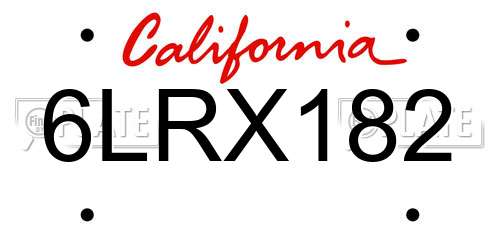 6LRX182 California License Plate