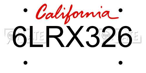 6LRX326 California License Plate