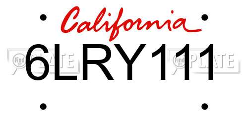 6LRY111 California License Plate