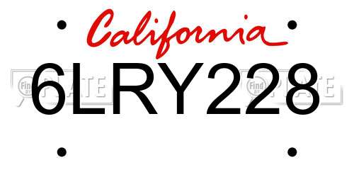 6LRY228 California License Plate