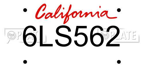 6LS562 California License Plate