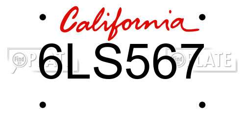 6LS567 California License Plate