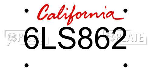 6LS862 California License Plate