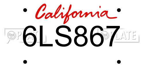 6LS867 California License Plate