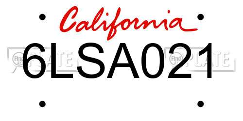6LSA021 California License Plate