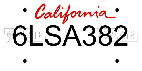 6LSA382 California License Plate