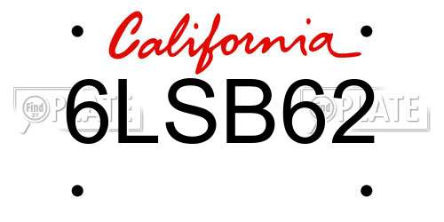 6LSB62 California License Plate