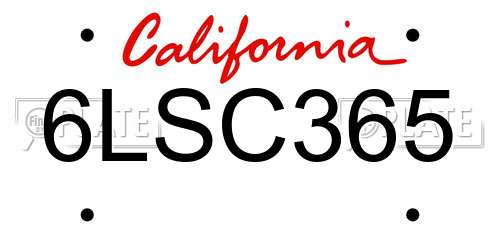 6LSC365 California License Plate