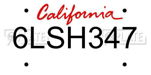 6LSH347 California License Plate