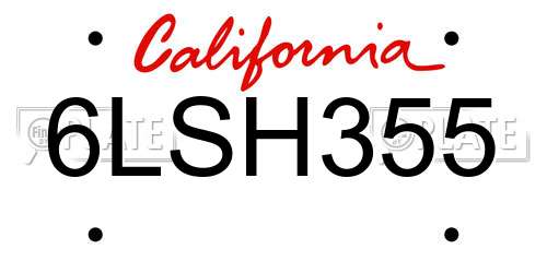 6LSH355 California License Plate