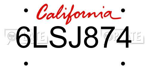 6LSJ874 California License Plate