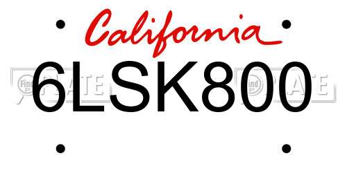 6LSK800 California License Plate