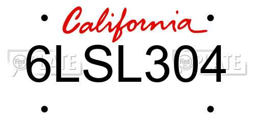 6LSL304 California License Plate