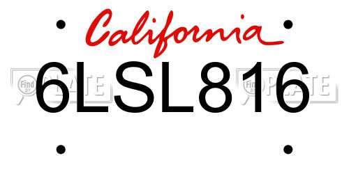 6LSL816 California License Plate