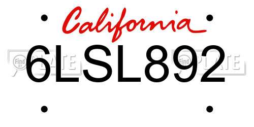 6LSL892 California License Plate