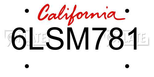 6LSM781 California License Plate