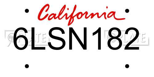 6LSN182 California License Plate