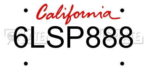 6LSP888 California License Plate