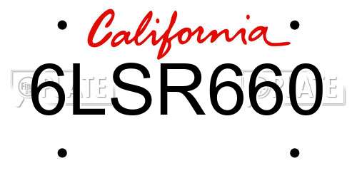 6LSR660 California License Plate