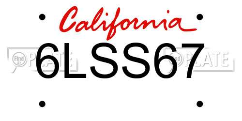 6LSS67 California License Plate