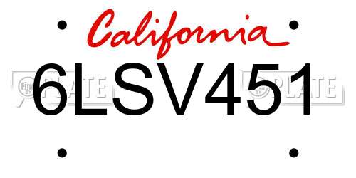 6LSV451 California License Plate