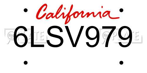 6LSV979 California License Plate