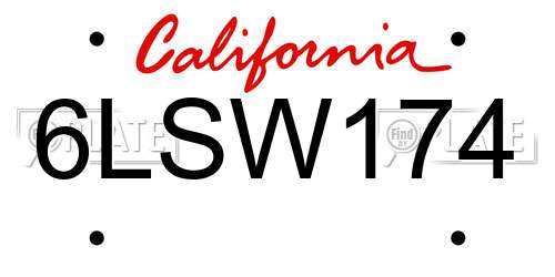 6LSW174 California License Plate