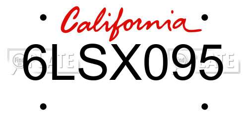 6LSX095 California License Plate