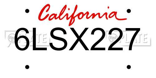 6LSX227 California License Plate