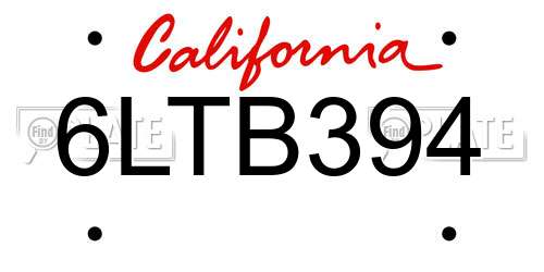 6LTB394 California License Plate