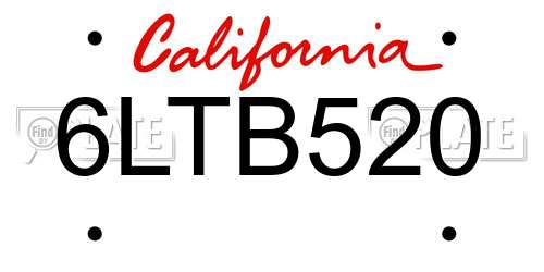 6LTB520 California License Plate