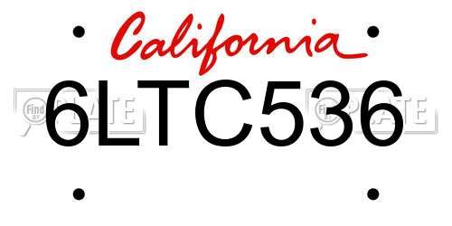 6LTC536 California License Plate