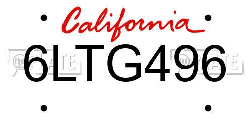 6LTG496 California License Plate
