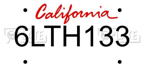6LTH133 California License Plate