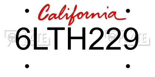 6LTH229 California License Plate