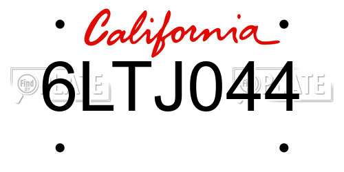 6LTJ044 California License Plate
