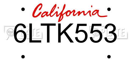 6LTK553 California License Plate
